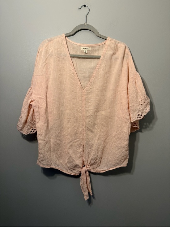 Max Studio Tops - Max Studio Light Peach V-Neck Tie-Front Blouse